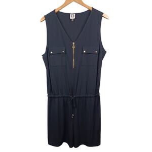 Anne Klein Womens Liquid Knit Shorts Romper Size XL Black Stretch Pockets Outfit